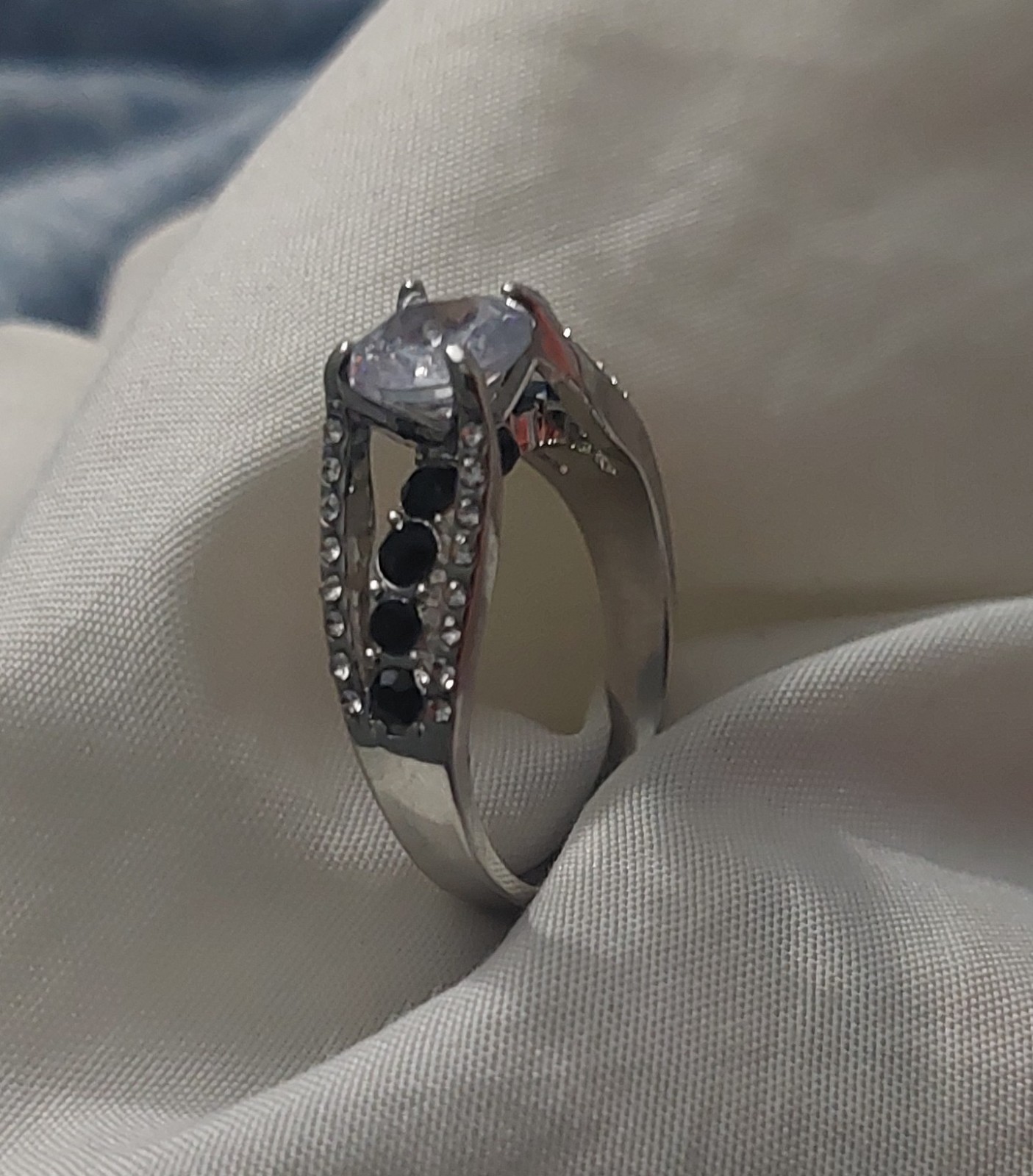 Size 10 Silver-color Imitation Blue Sapphire CZ Ring