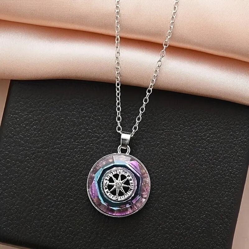 Elegant 925 Sterling Silver Rainbow Mystical Fire Topaz Compass Pendant Necklace