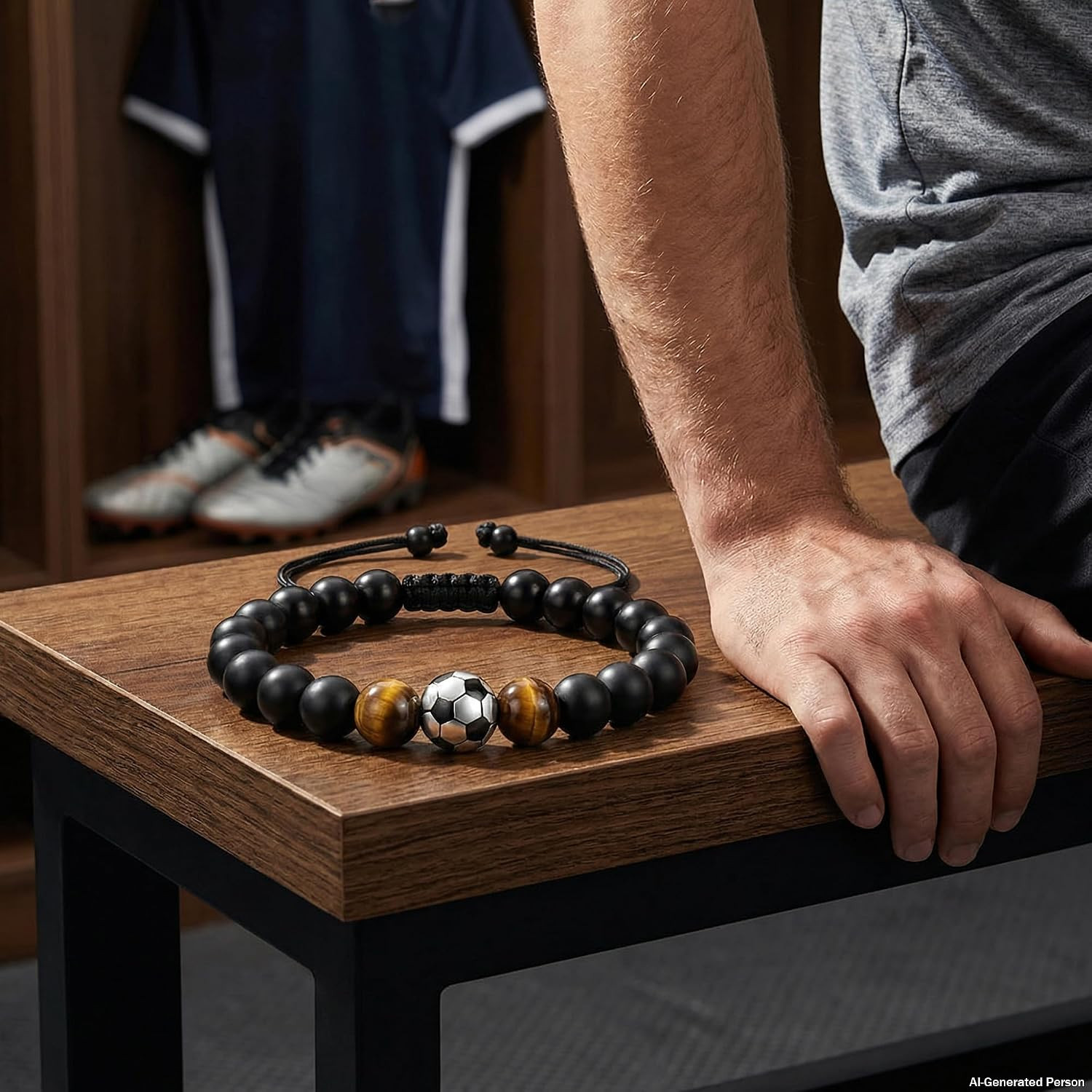 World Cup 2026 Soccer Bracelet for Men, Adjustable Beaded Rope & Leather Soccer