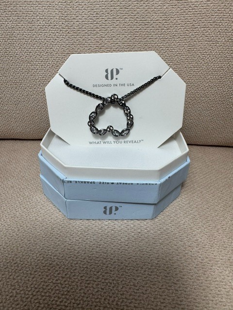 Bomb Party Heart Necklace NK37736 “Say She’s Mine” Diamond CZ Hematite Plating