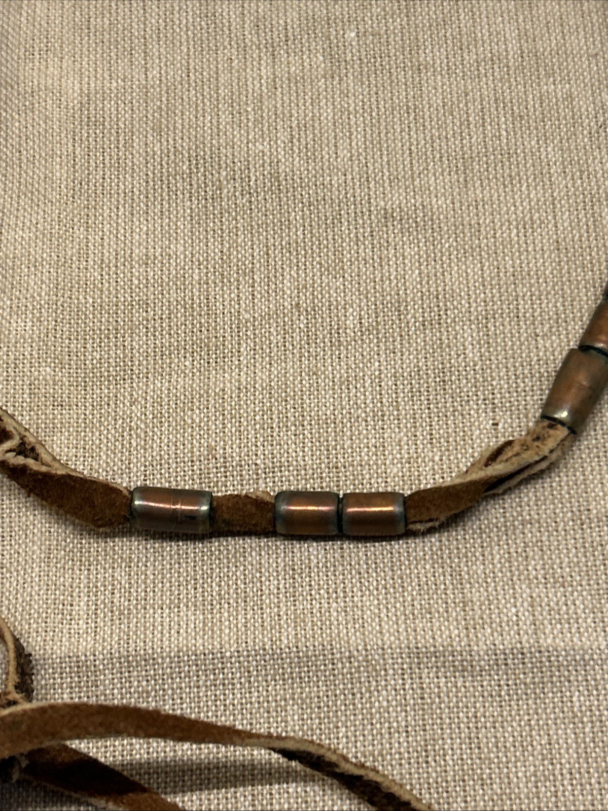 Set of Two Boho Tribal Style Necklaces Leather Cord Copper Metal Charms Beads