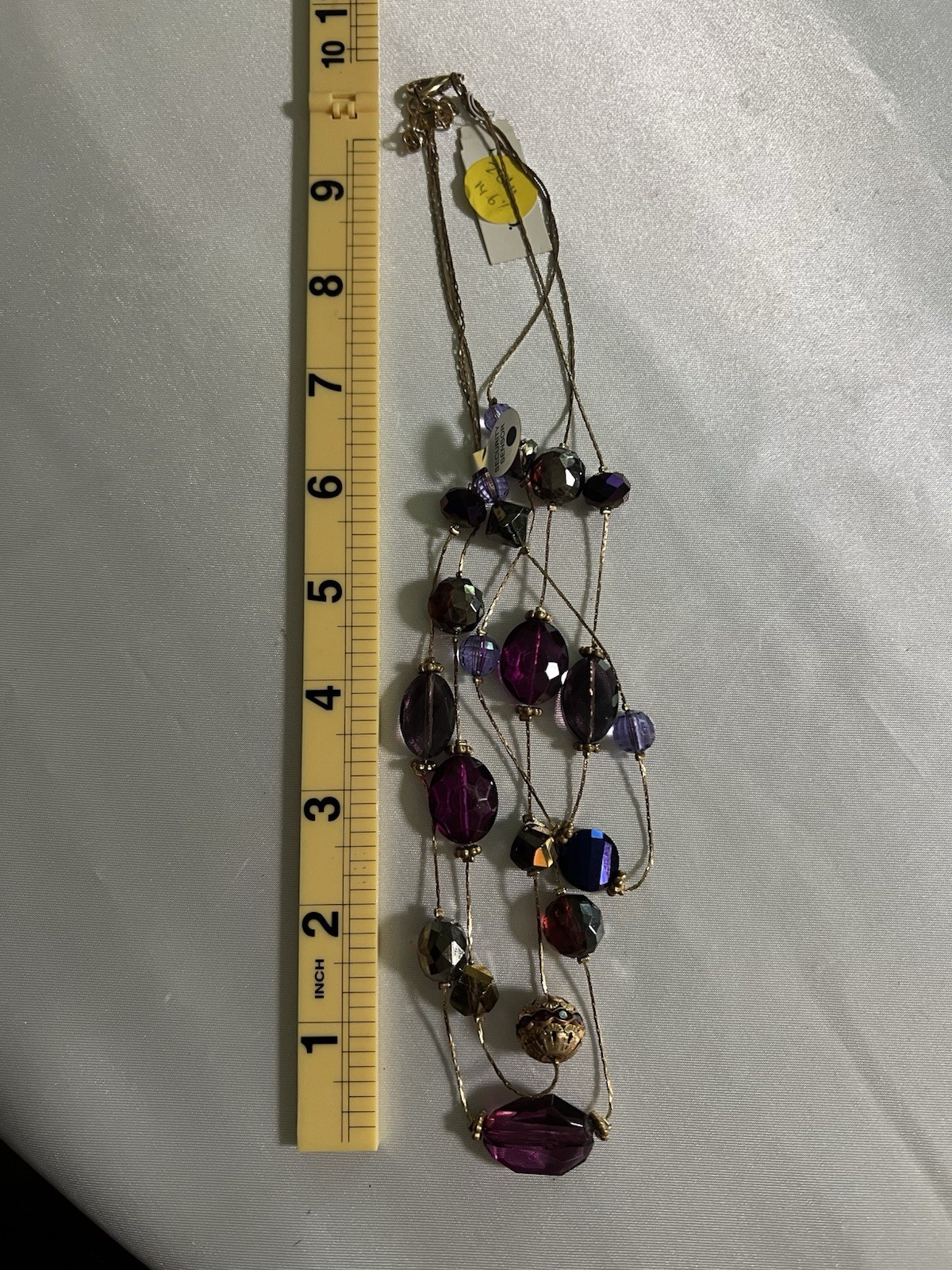 New Purple Multi Strand Layered Bead Necklace Floating Illusion Station Gold