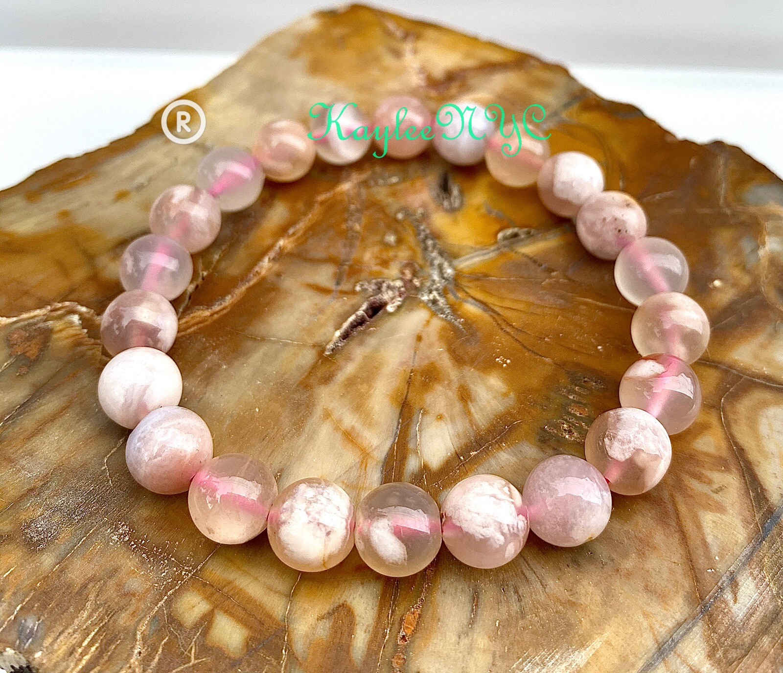 Wholesale lot 6 Pcs Natural Flower Agate 8mm 7.5” Stretch Bracelet