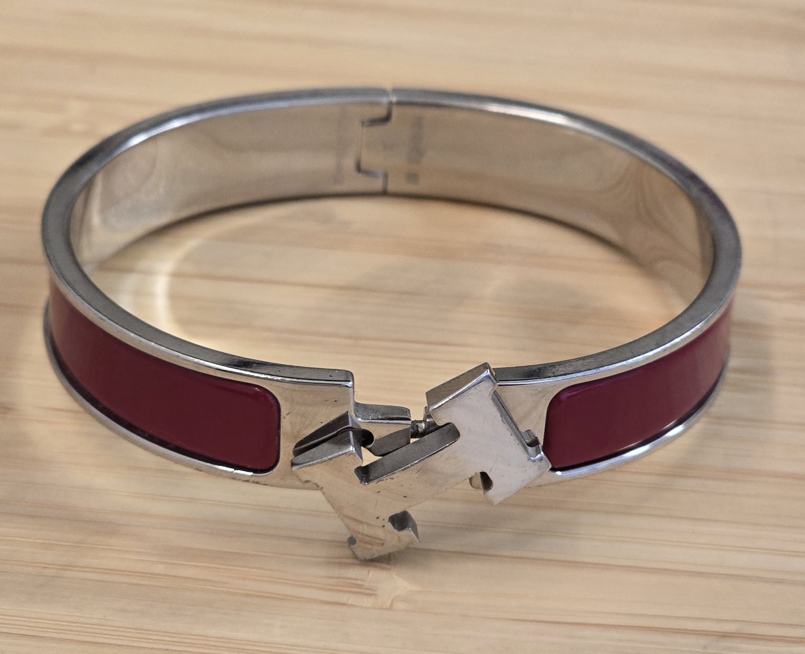 Hermes Clic H Silver Bangle Bracelet Red Enamel Made in France