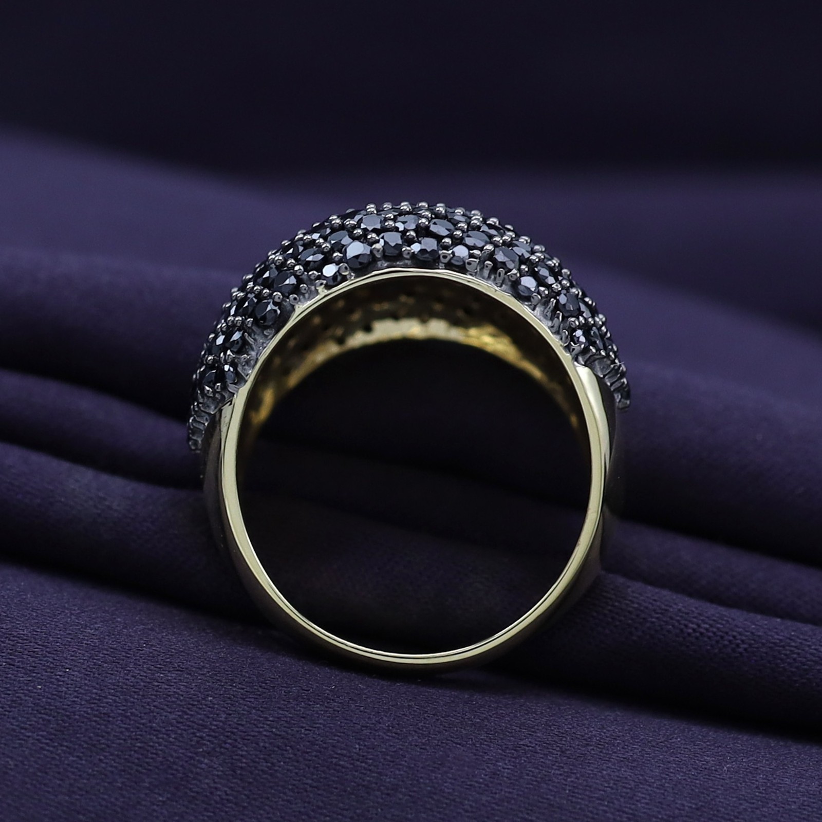 3 1/2 Ct Black Spinel Dome Wedding Band Ring 14k Yellow Gold Plated 925 Silver