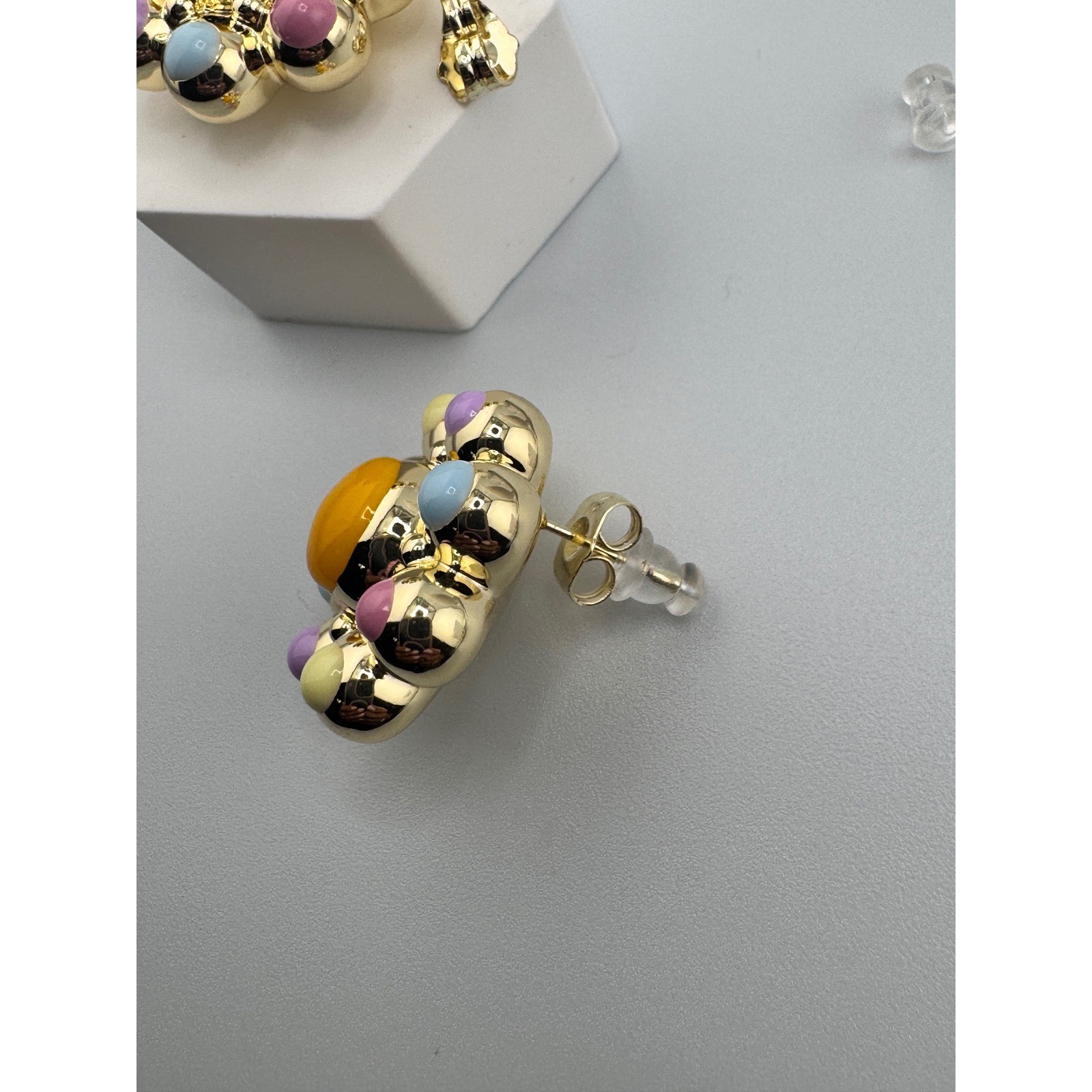 14K Gold Plated Pastel Floral Stud Earrings Colorful Enamel Flower Statement