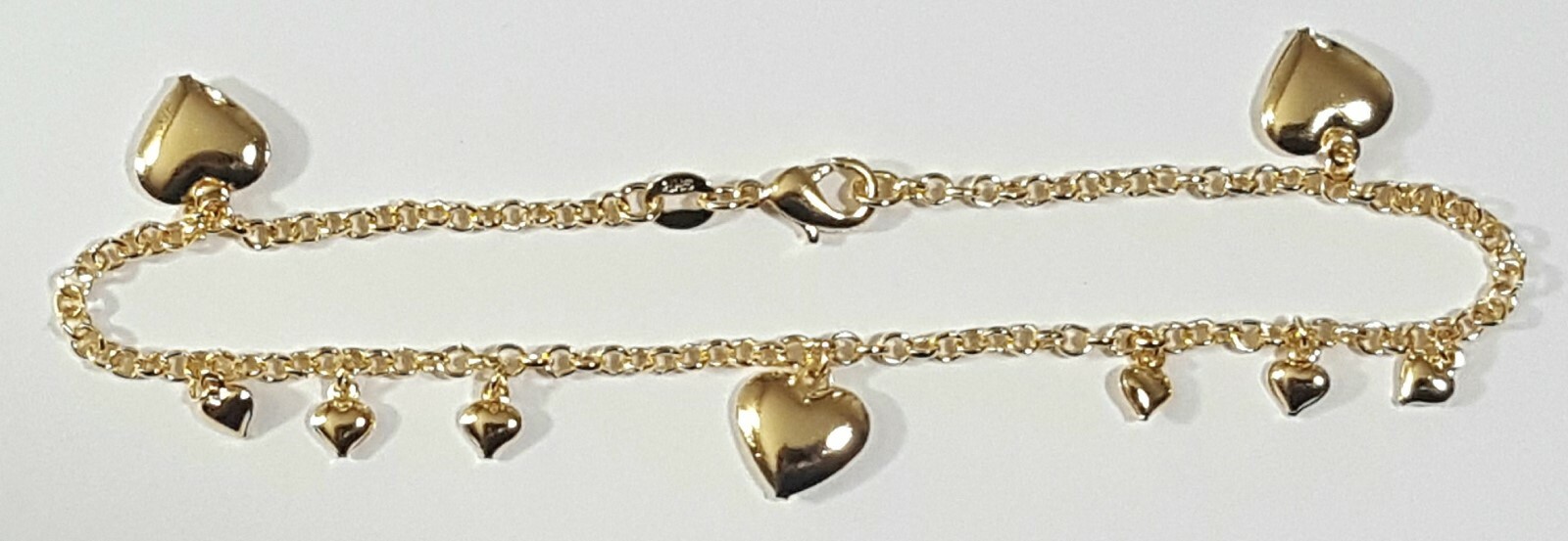 Heart Ankle Bracelet 14k Gold Filled Rolo Link 10 inch Long Multi Heart # 68a