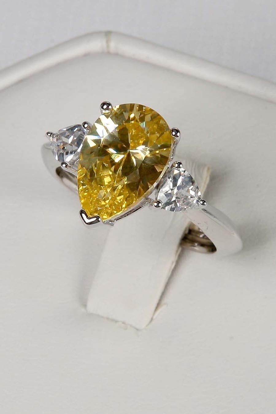 New Avon Yellow Pear Shaped CZ Silver Large Cocktail Ring Sz 5 6 7 8 9 10 11