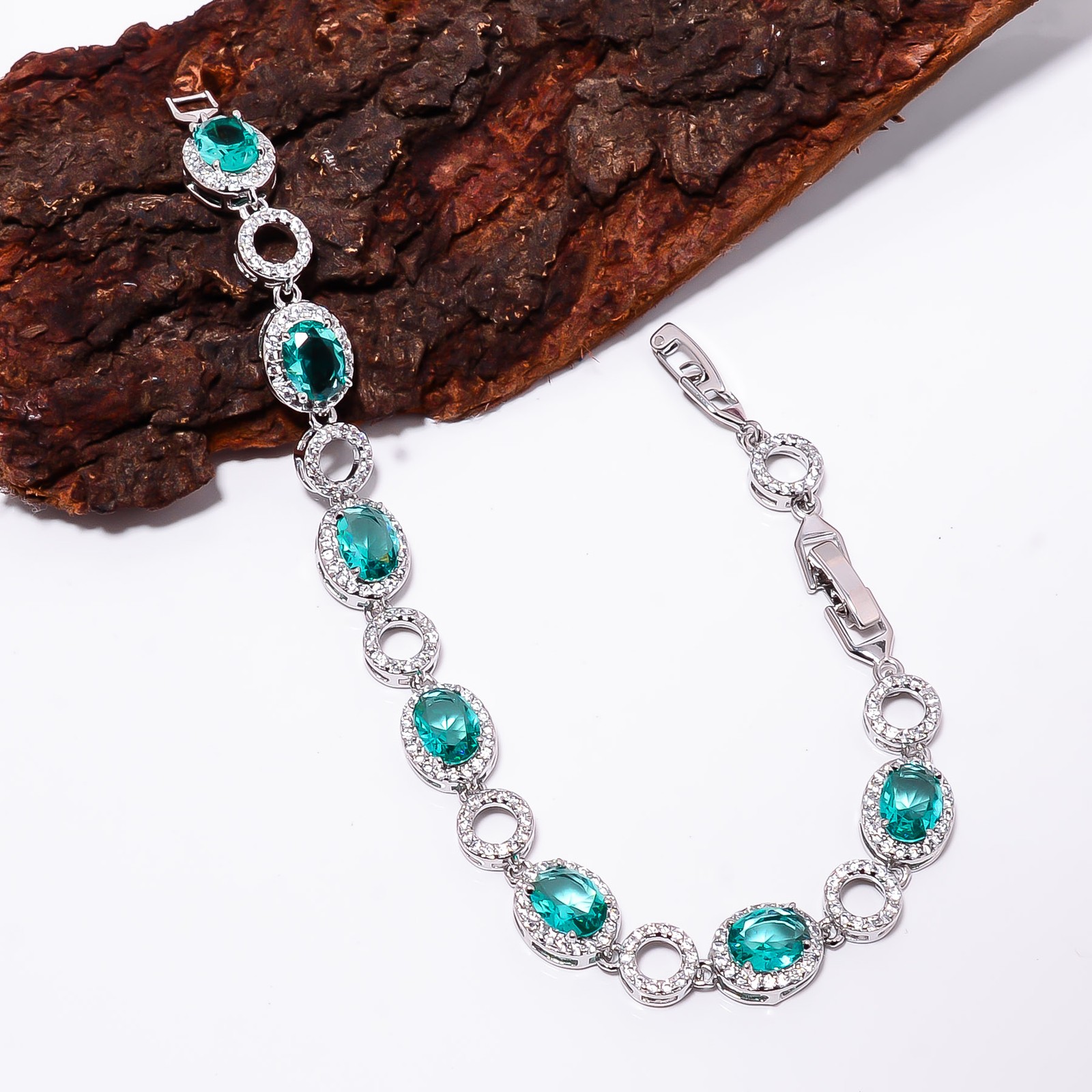 Paraiba Tourmaline, CZ 925 Sterling Silver Adjustable Bracelet 7-8″ B13223