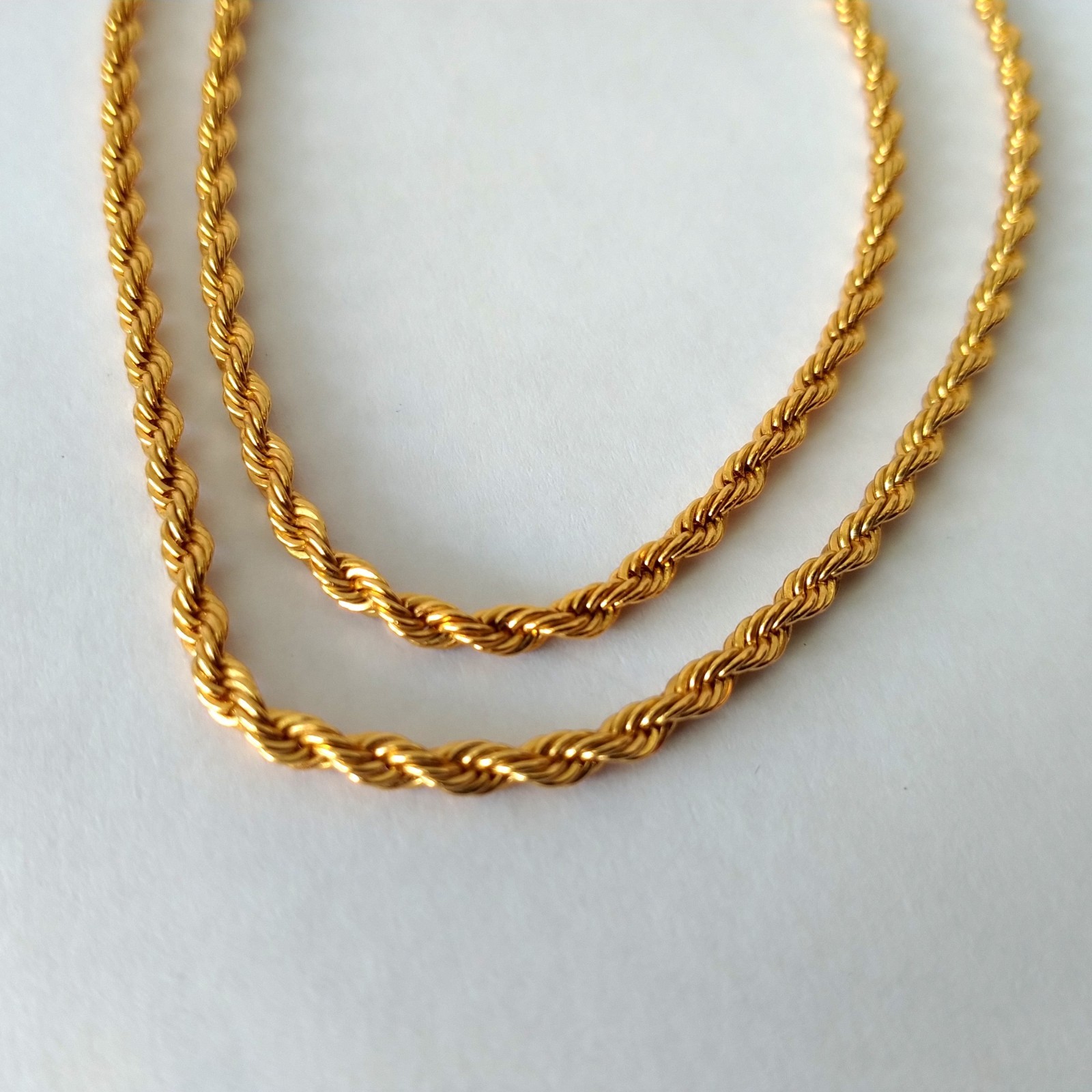 Signed Xuping Gold Plated Rope Chain Necklace 22 Inch Twisted Link Men Women