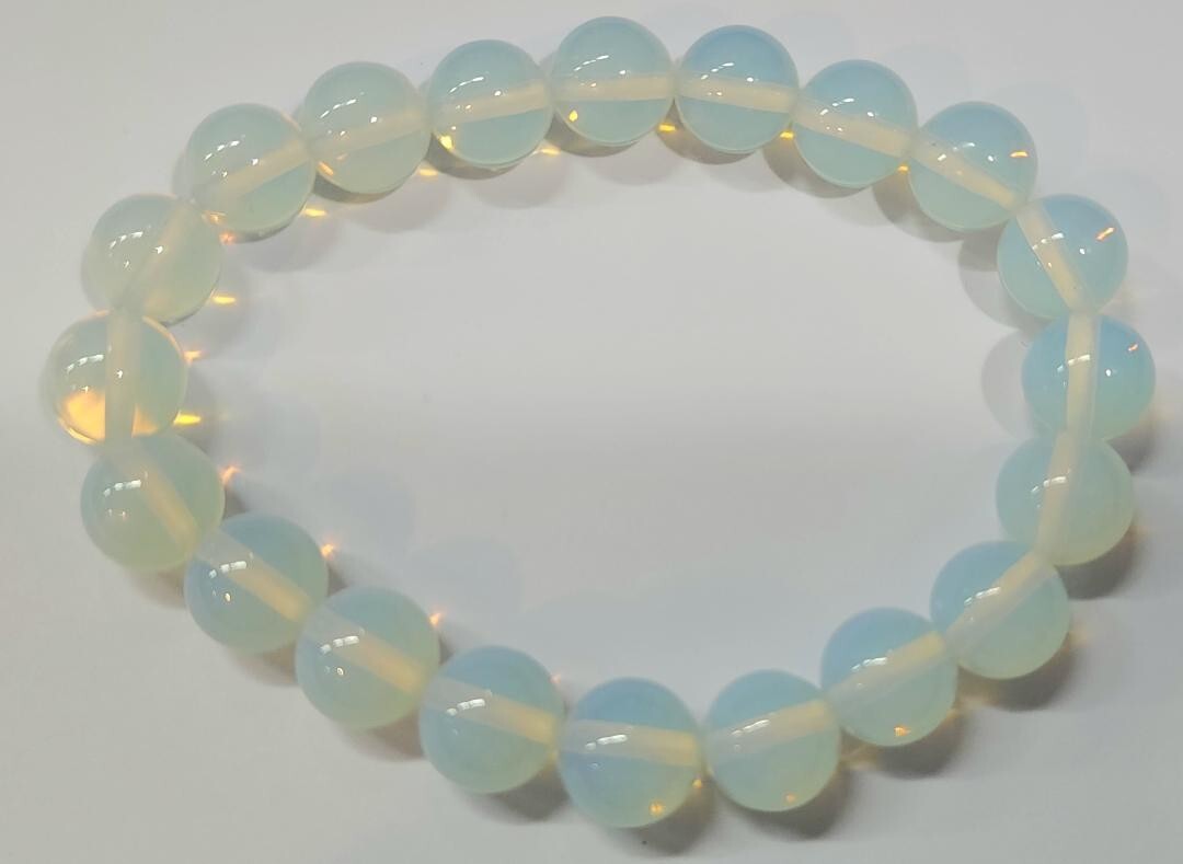 10mm Opalite Gemstone Round Bead 7-inch Stretch Bracelet