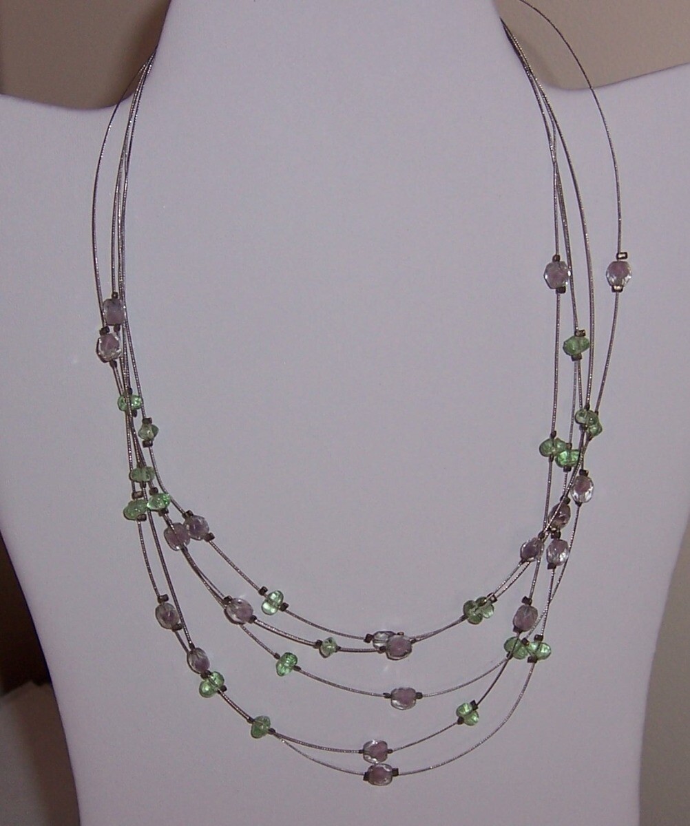 5 Strand Wire Necklace with Acrylic Beads – Adjustable to 18″ – No Mark #N441