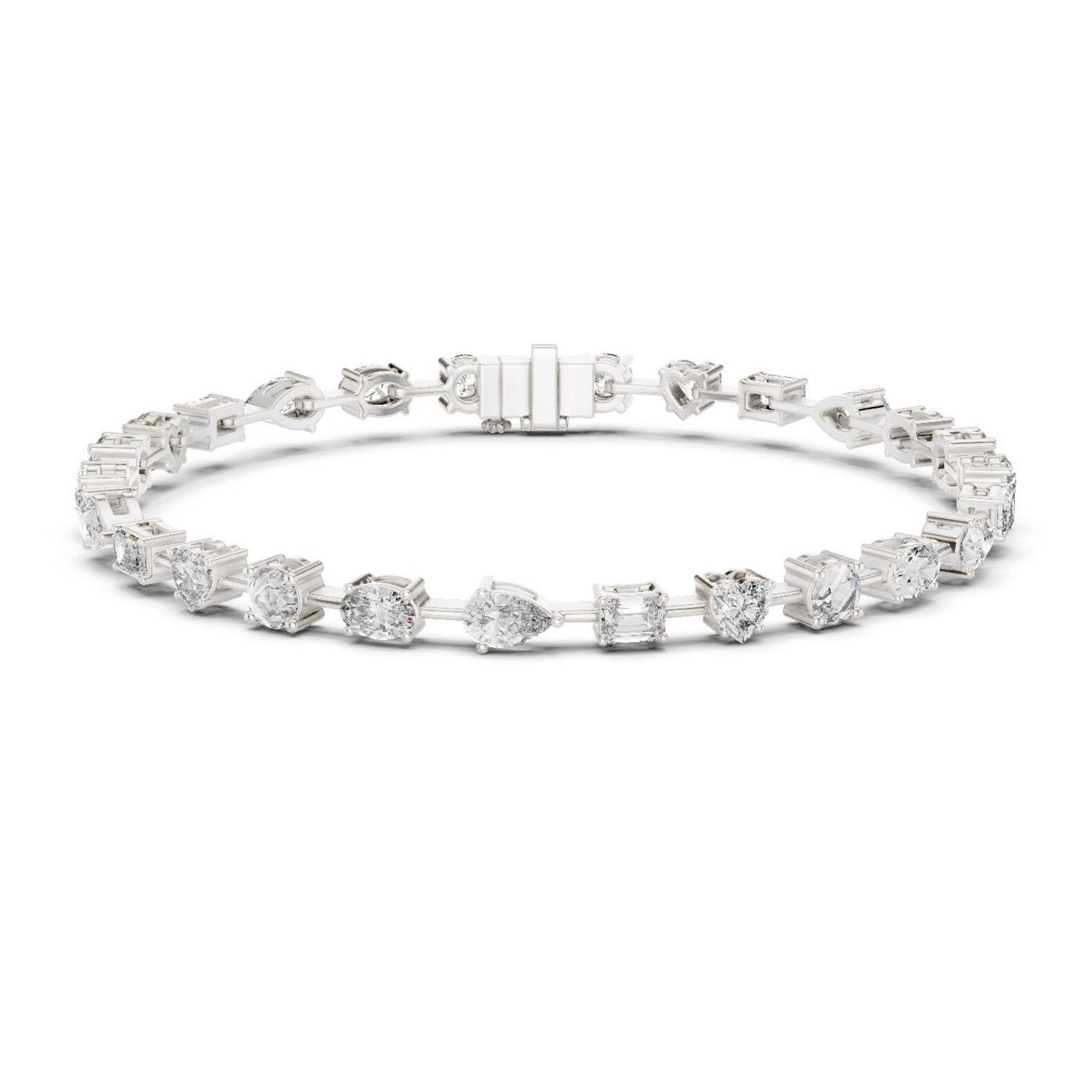 4 CT Multi-Shape CZ Diamond Tennis Bracelet, 5 Cut Mixed Shape Wedding Jewelry