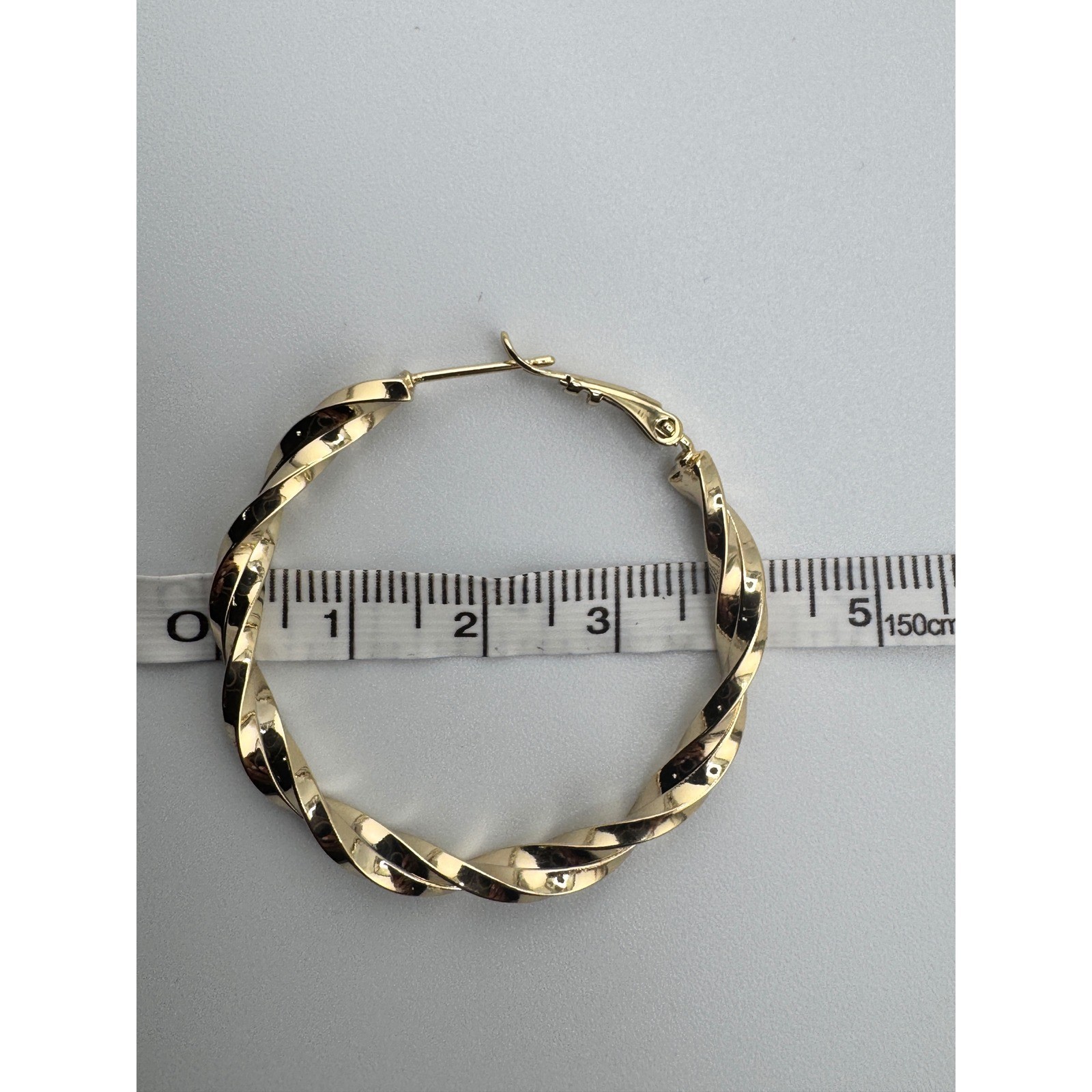 New 14K Gold Plated Twisted Hoop Earrings Large Spiral High Polish Latch Back