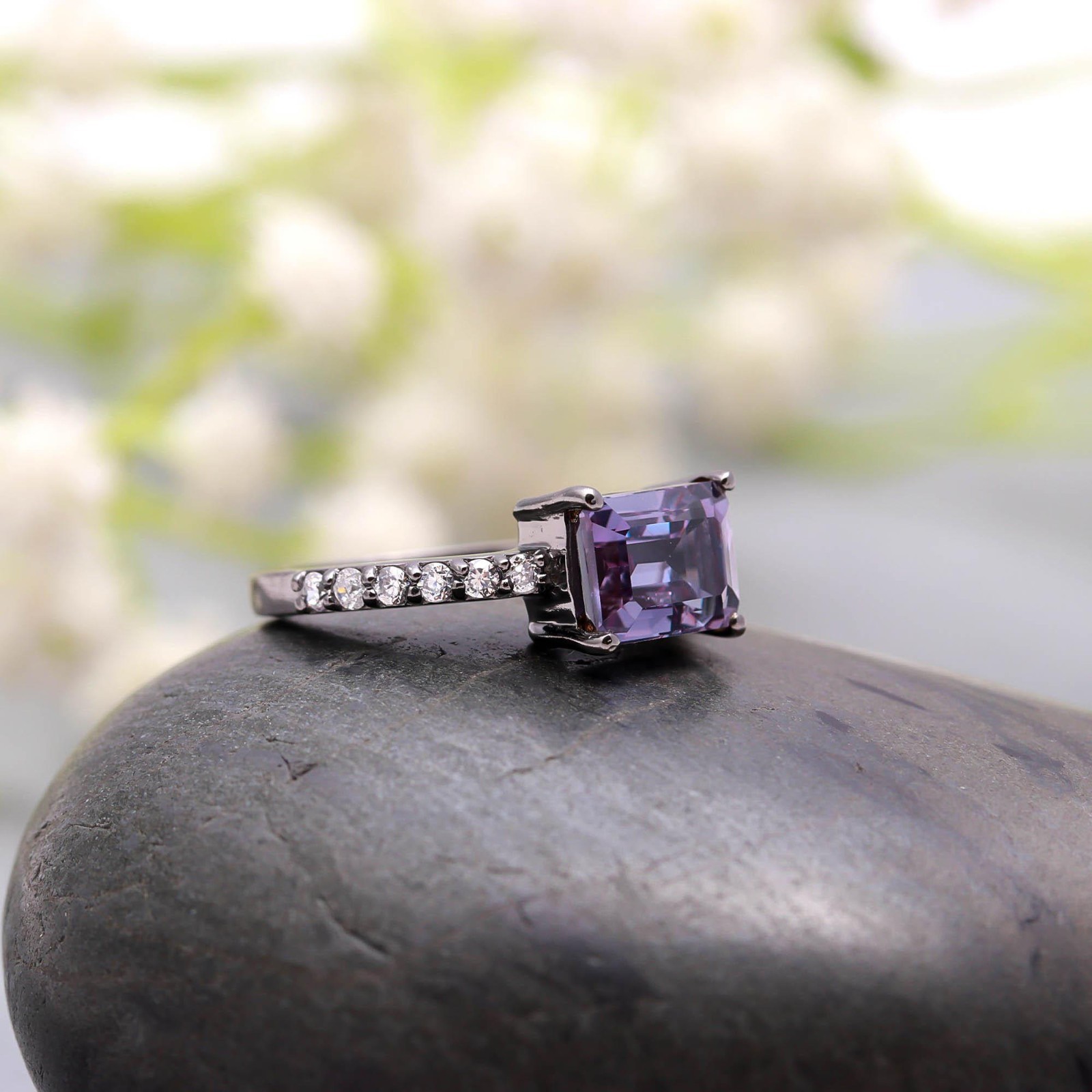Color Changing Alexandrite Octagon Ring Oxidized 925 Sterling Silver Jewelry