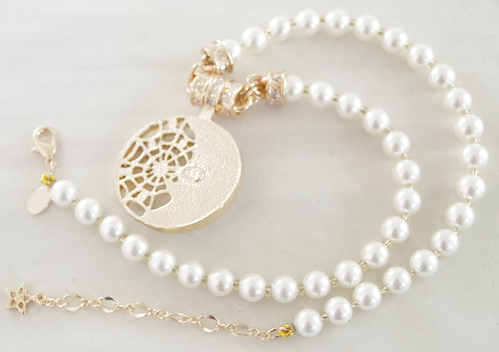 KIRKS FOLLY AB CRYSTAL RHINESTONE WHITE MOON/ DREAM CATCHER ENHANCER NECKLACE