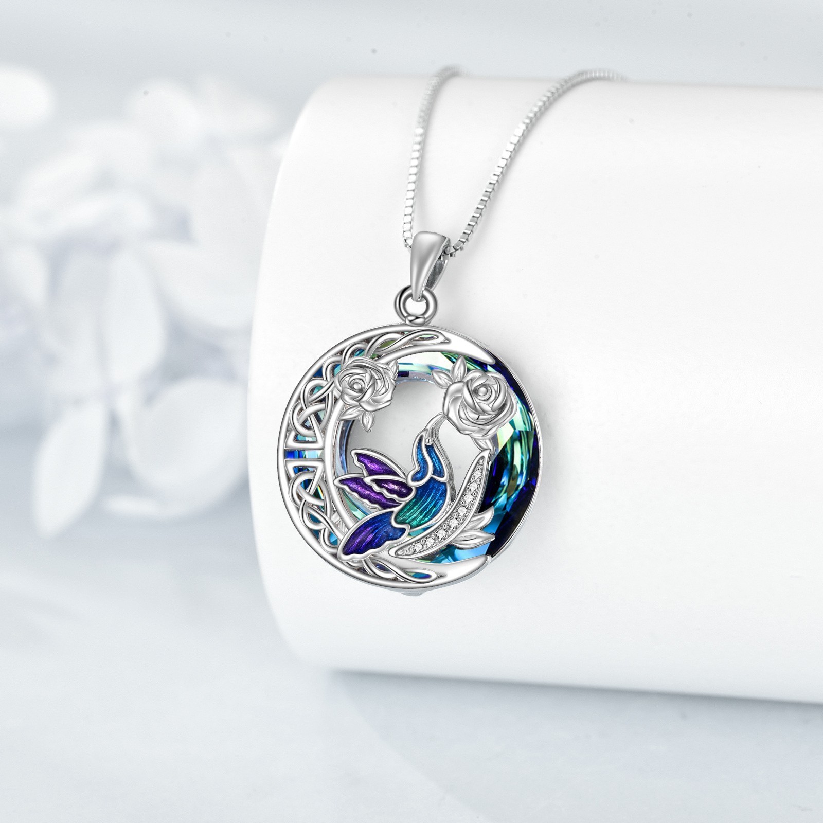 Hummingbird Necklace for Women Sterling Silver Crystal Pendant Necklace