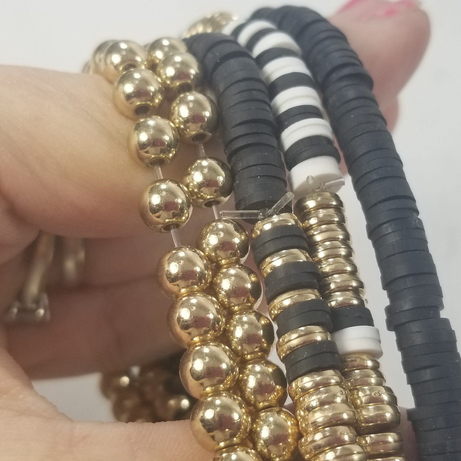 Gold tone Multi-Strand Bracelet Black White Layered