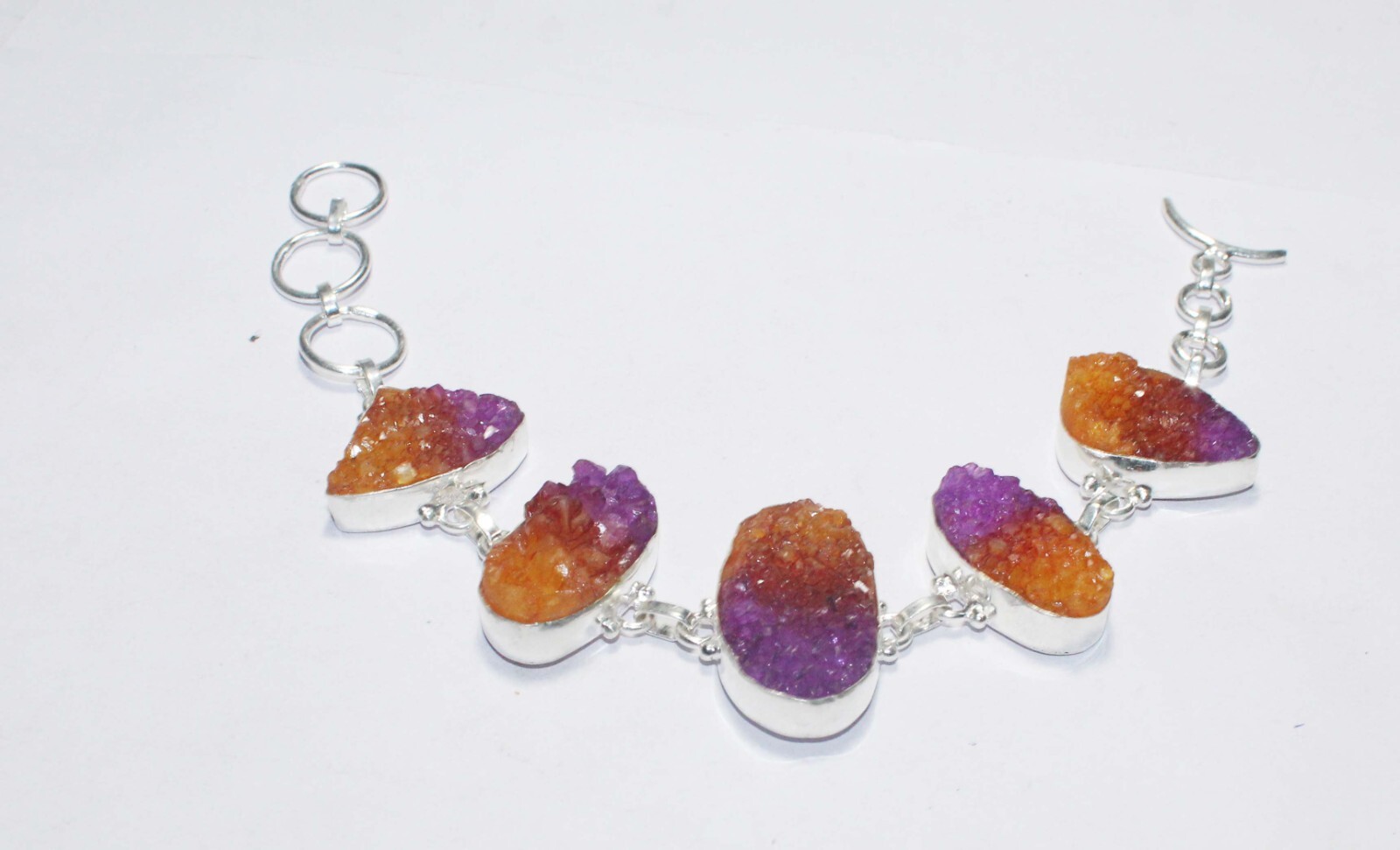 Ametrine Druzy Fancy Shape Gemstone Handmade Bracelet Jewelry Size 8 Inches