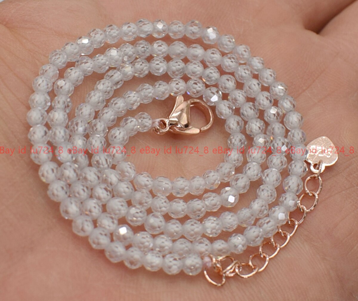Fashion 3mm Natural Multicolor Zircon Round Faceted Gems Beads Necklace 14-36″