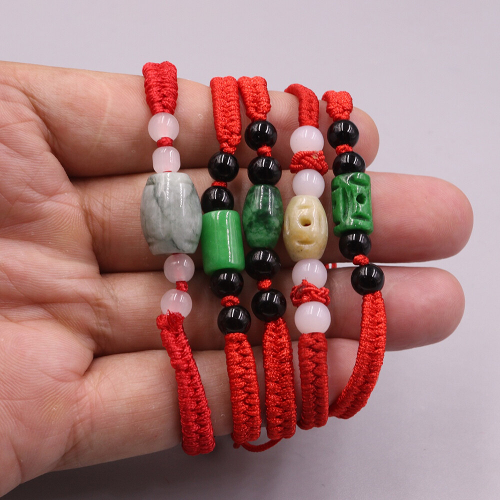 5pcs Real Grade A Natural Jade Women Gift Lucky Long Tube Beads Bracelet