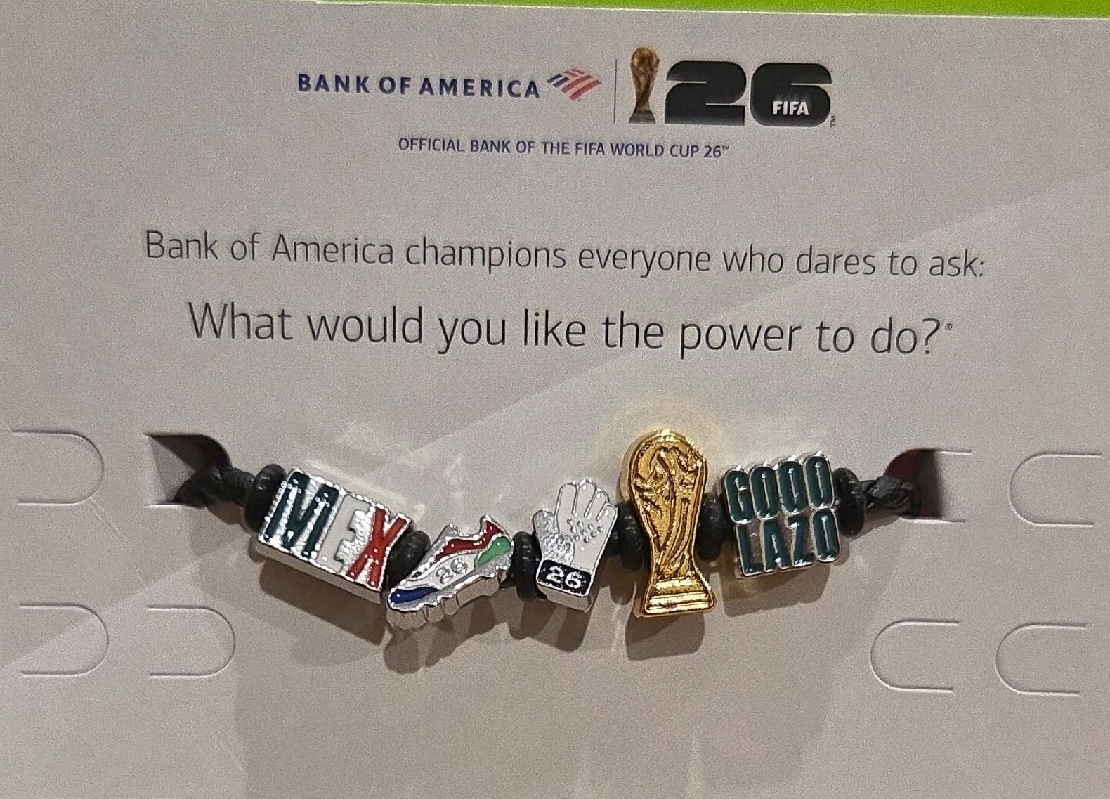 Official Bank of America FIFA World Cup 2026 Black Fan Charm Bracelet MEX