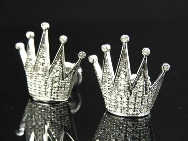 2.34Ct Round Simulated Diamond King Crown Stud Earrings 14k White Gold Plated