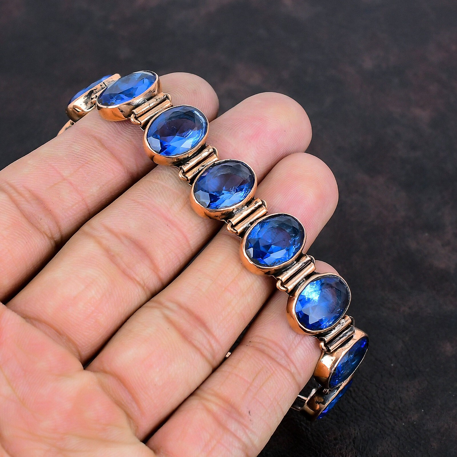 Tanzanite Quartz Adjustable Bracelet Handcrafted Copper Ethnic Gift Jewelry 6.0″