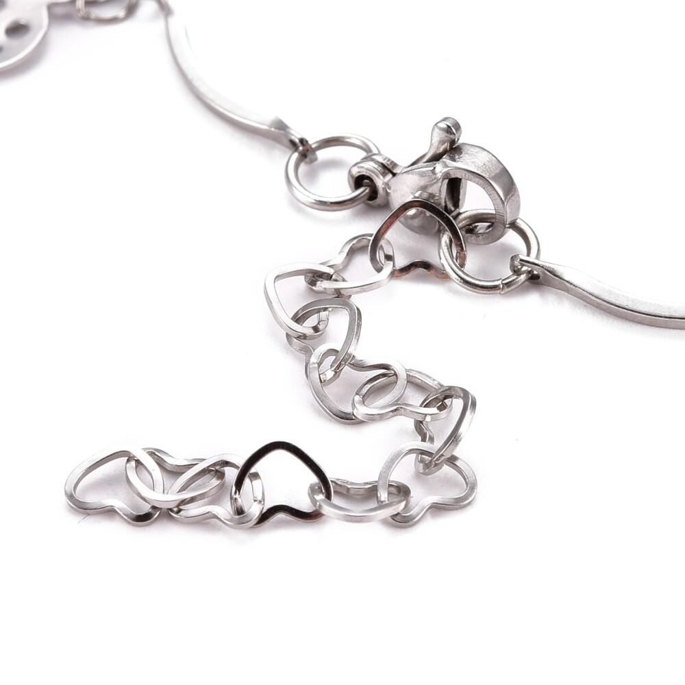 Stainless Steel Scalloped Bar Bracelet Smile Face Charms Lobster Silver 8″ Z154
