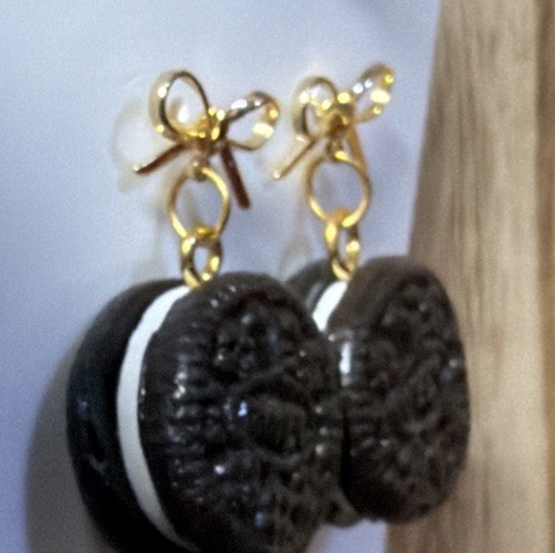Novelty Oreo Sandwich Cookies Earrings Dangle Pendant Drop Charm Lghtwght Fun