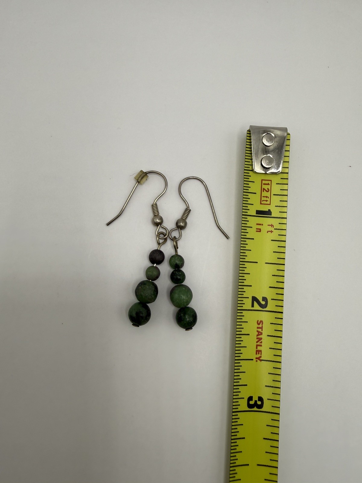Vintage ~ Beautiful Dark Green Round Bead Drop Dangle Earrings