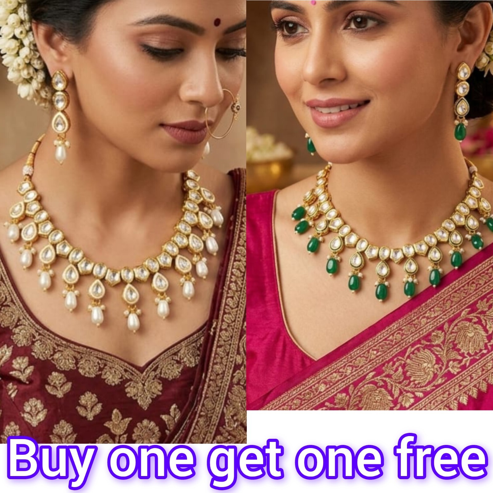 Indian Kundan Pearl Necklace Earrings Set Bridal Wedding Jewelry Buy 1 Get 1