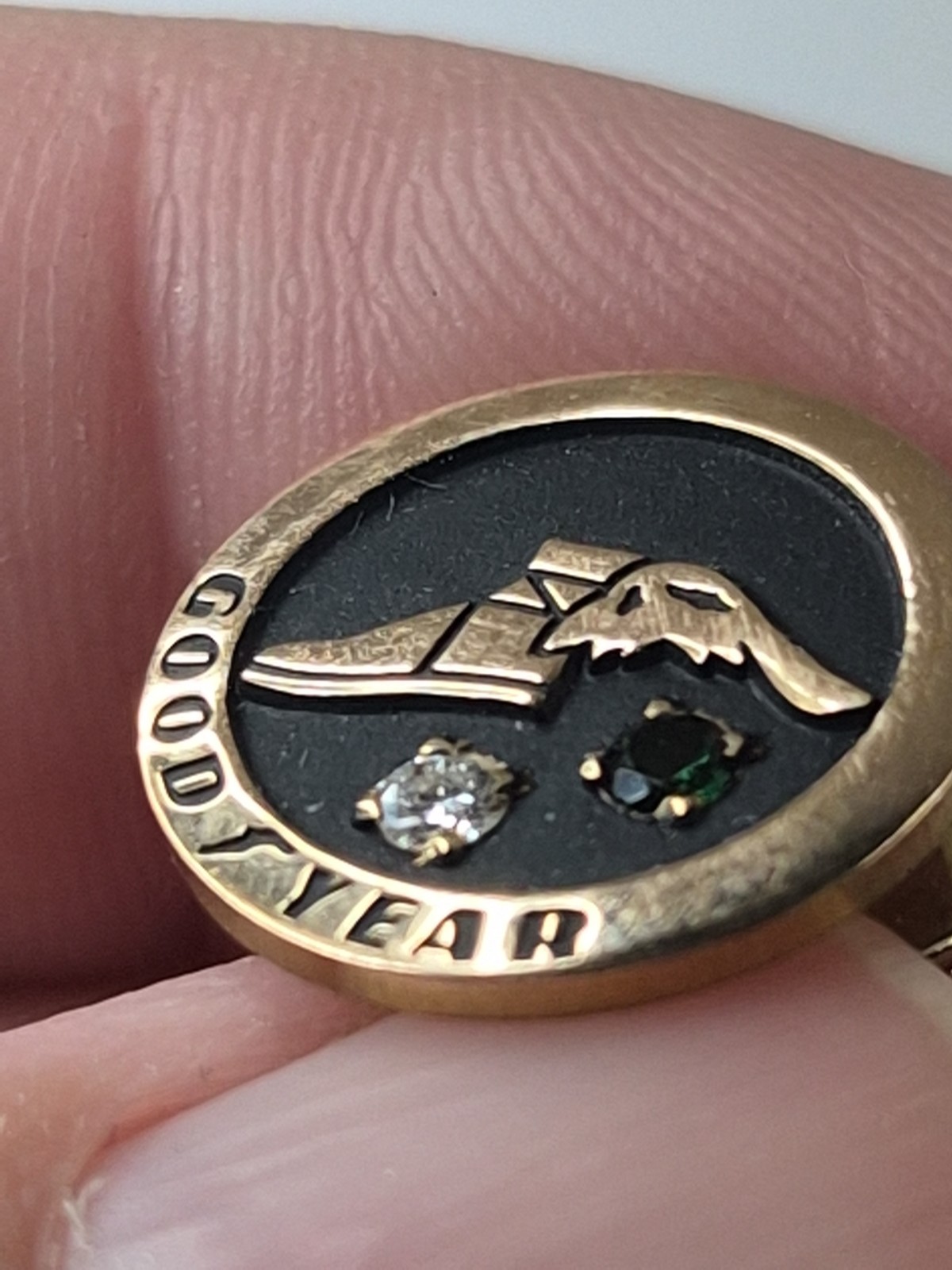 RARE: Goodyear Company 10 Kt. Gold, 1 Emerald 1 Diamond Pin Pendant