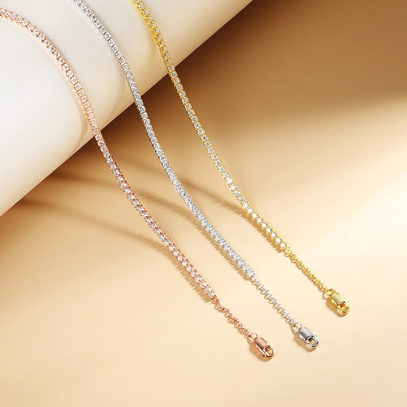 2mm D Color Moissanite Tennis Chain Necklace S925 Silver Women Adjustable Choker