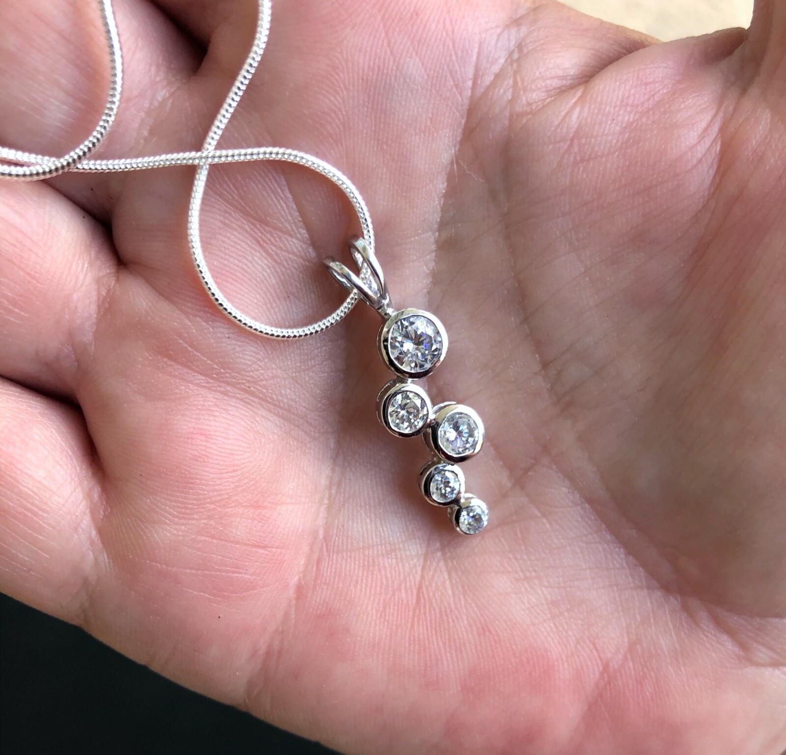 Channel Set Stack Cubic Zirconia Pendant 18″ chain Genuine .925 Sterling Silver