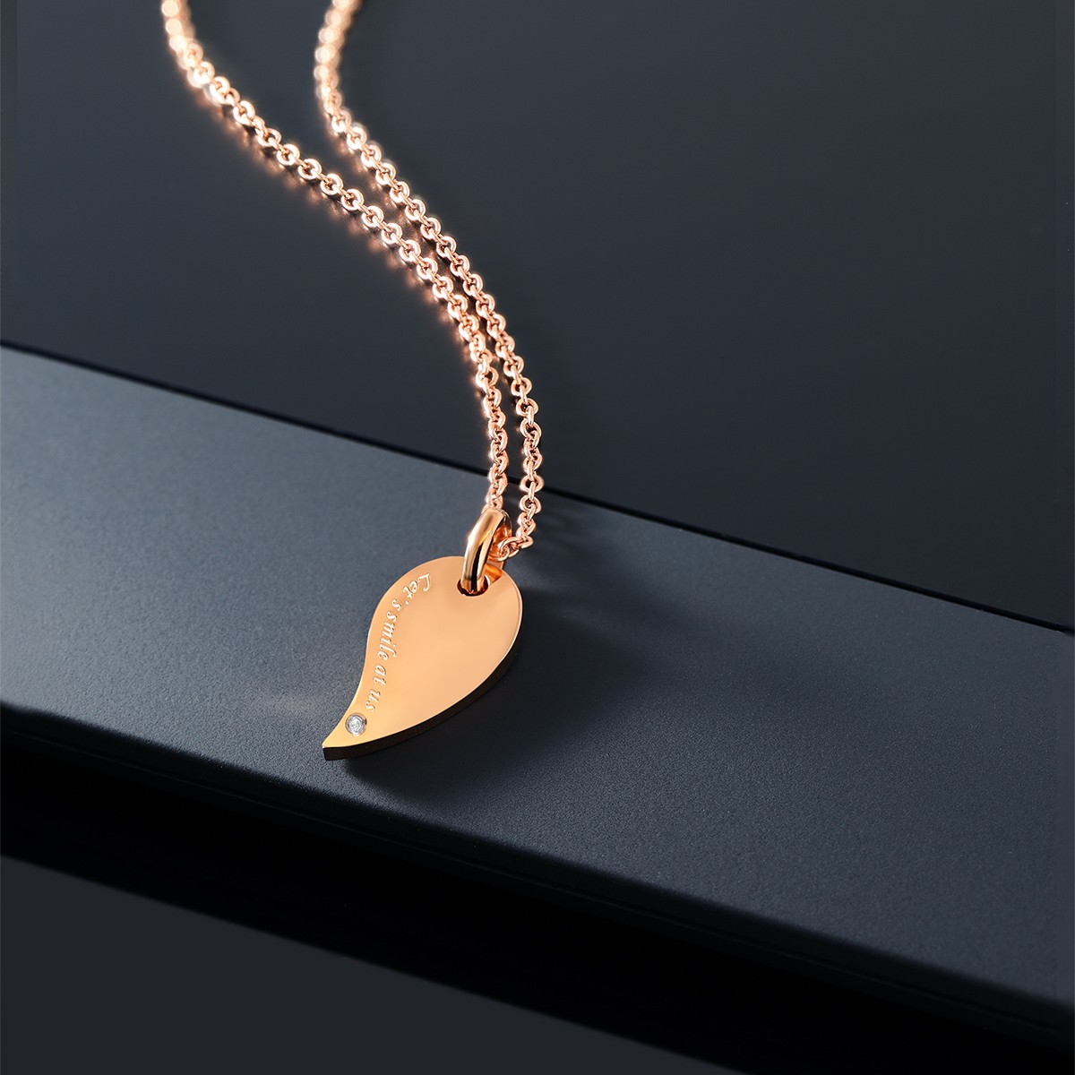 Stainless Steel You and Me Color Leaf Pendant Set With Diamond Accent