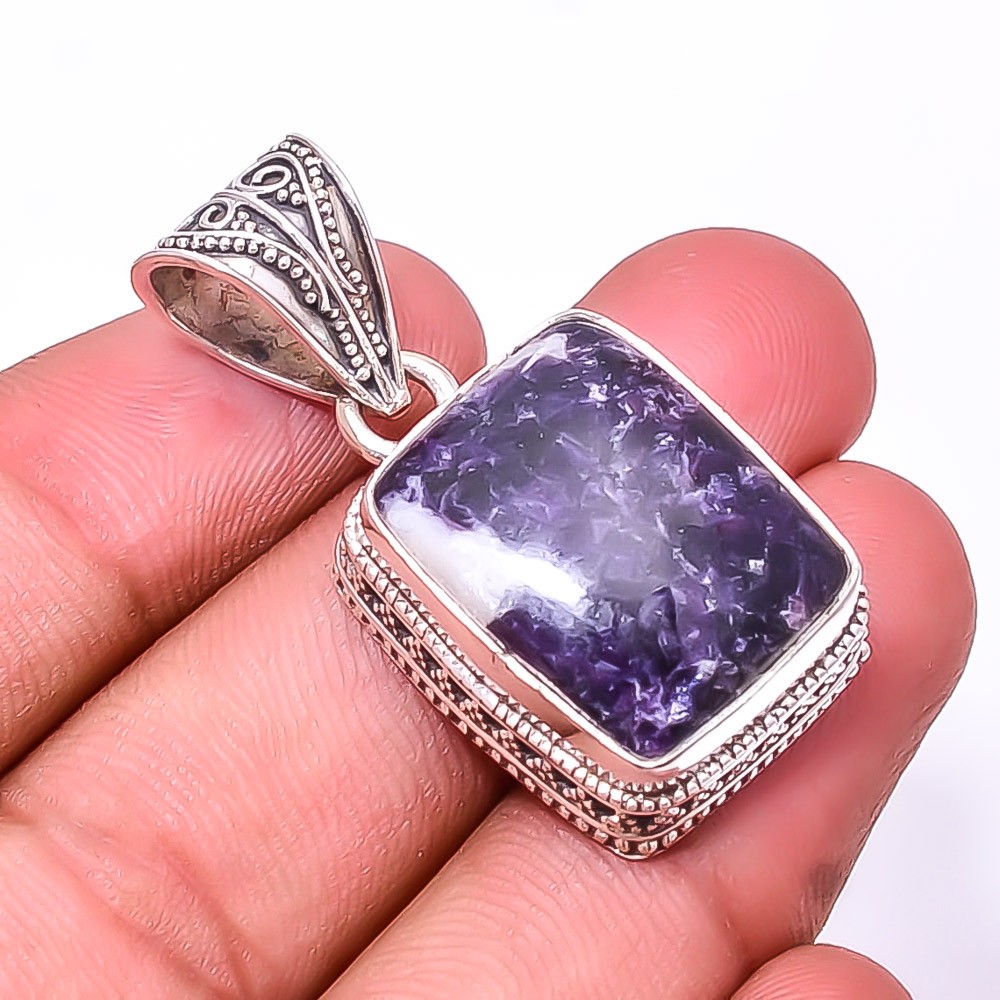 Natural Lepidolite Fine Art 925 Sterling Silver Pendant 1.56″ P8, Christmas Gift