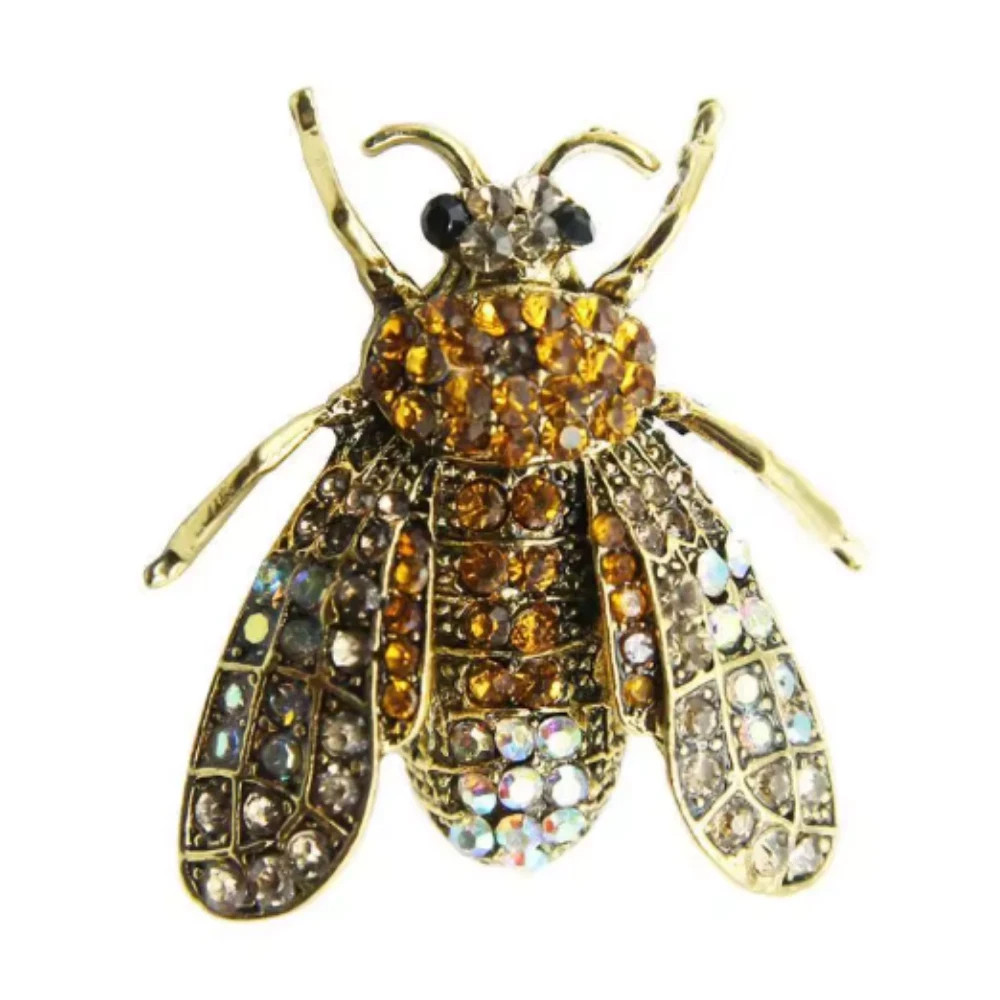 Purple Retro Crystal Bee Brooch Pin -Rhinestone Gold Insect Jewelry Summer Gift