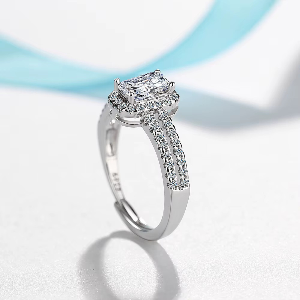 Sterling Silver Platd Emerald CZ Zirconia Engagement Wedding Adjustable Ring R55