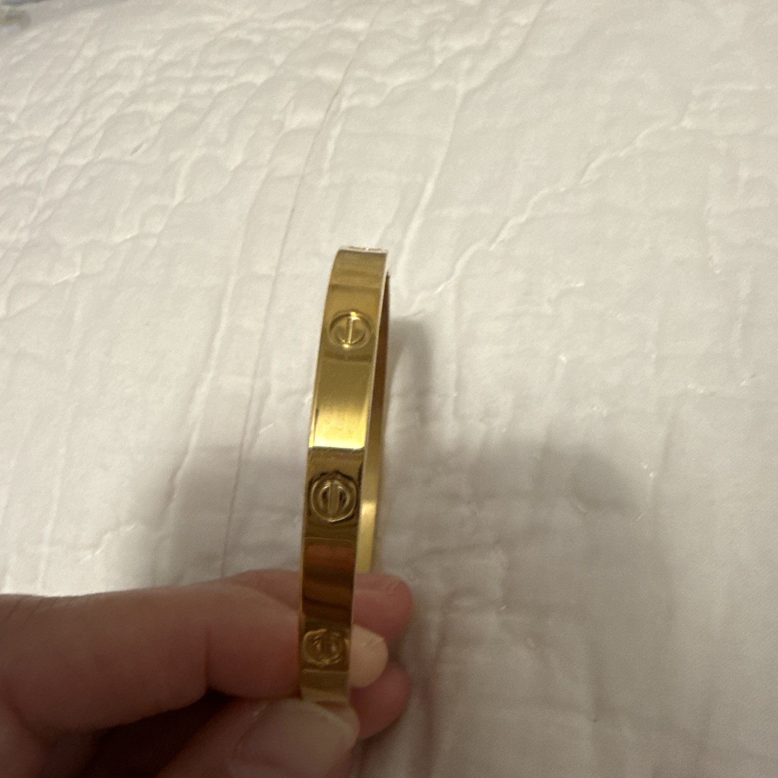 Gold Tone Logo Motif Bangle Bracelet, No Stone, Gold Color Jewelry