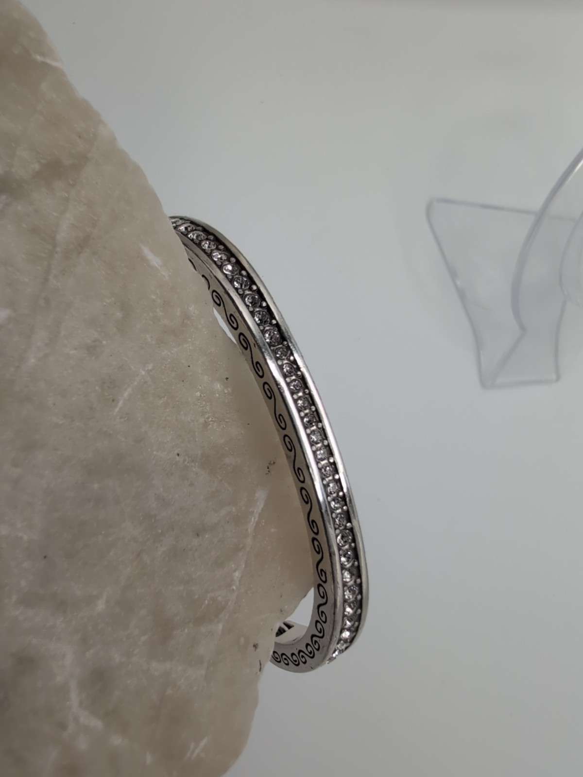 Brighton Secret of Love Silver Tone Hinged Bracelet Crystal Magnetic Closure