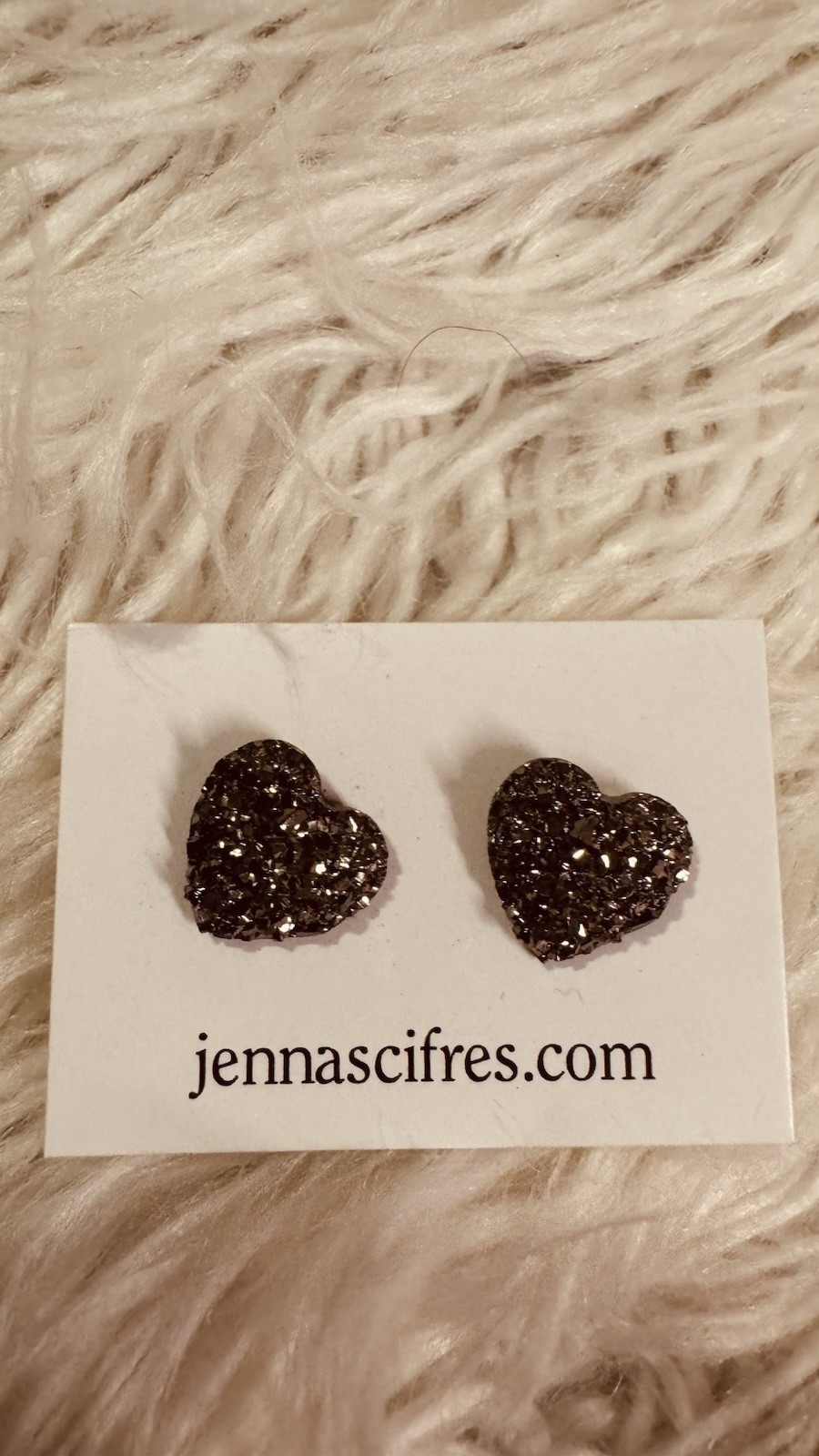 Black Resin Heart Stud Earrings Butterfly Back No Stone