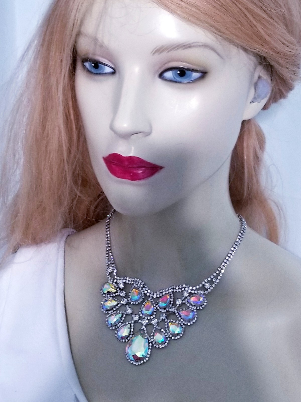 Iridescent AB Crystal Choker Rhinestone Statement Necklace Bridal Prom Pageant