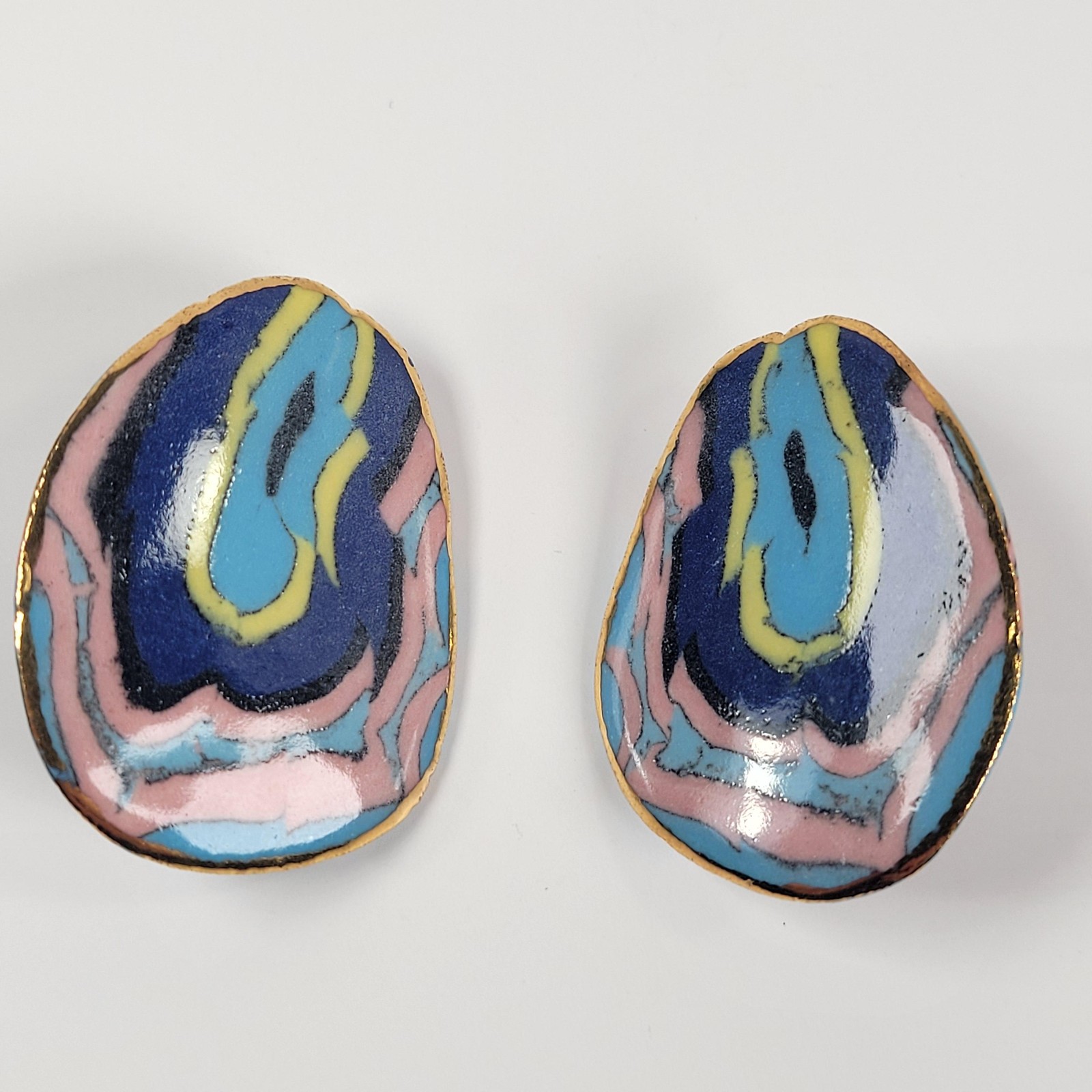 Abstract Swirl Brooch Earrings Set Polymer Clay Multicolor Art Jewelry Hippie
