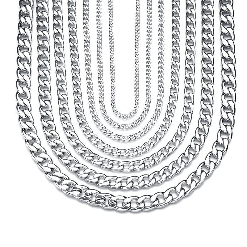 5pcs/lot Width 3-10mm Men’s Stainless Steel 316L Curb Link Chain Silver Necklace