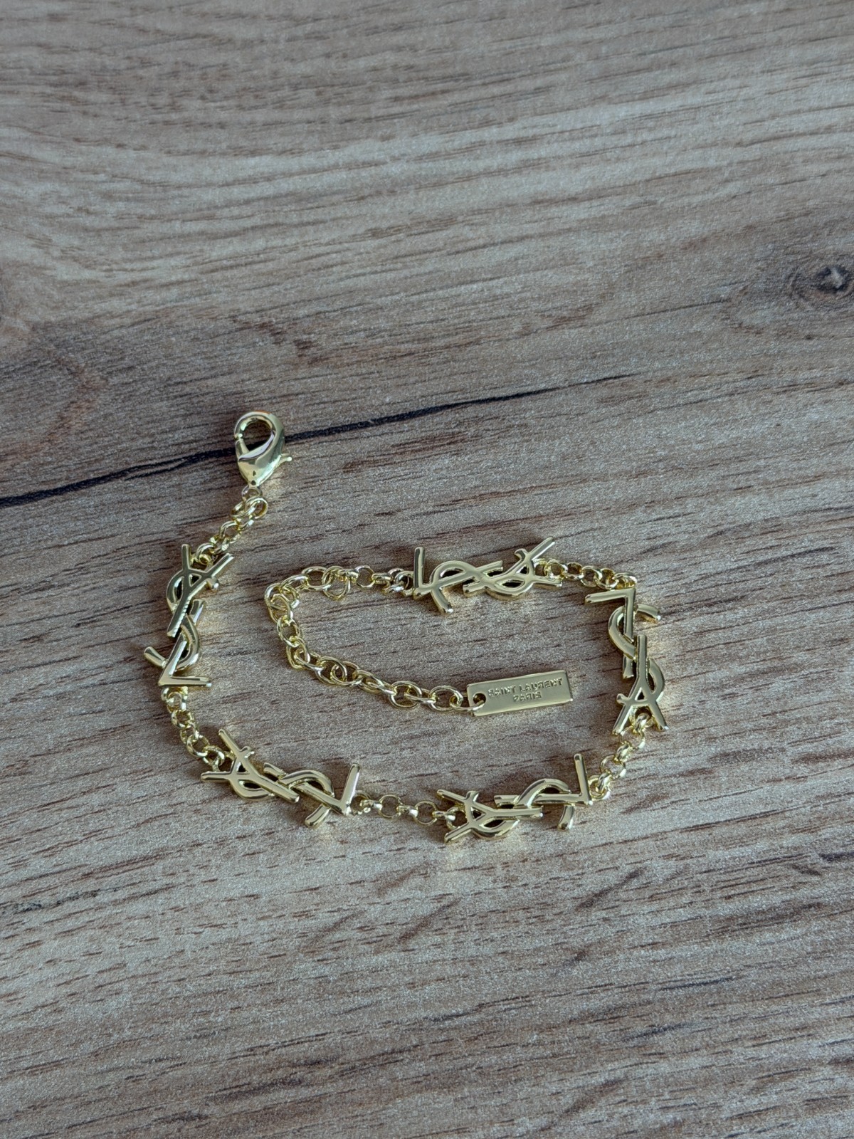 Saint Laurent Monogram YSL Chain Bracelet Logo Link Designer Gold Tone Jewelry