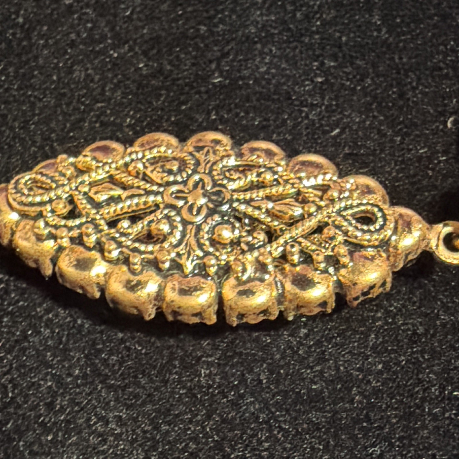 Gold Tone Metal Filigree Oval Dangle/Drop Clip-On Earrings for Lobe