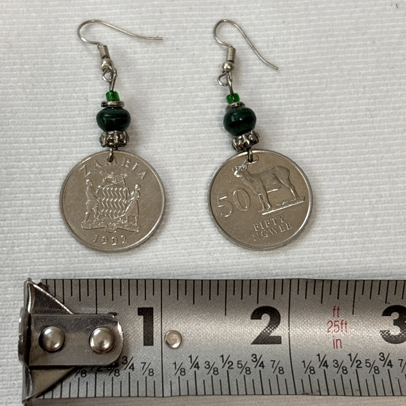 Zambia 50 Ngwee 1992 – Coin Earrings Africa Dangling Pierced
