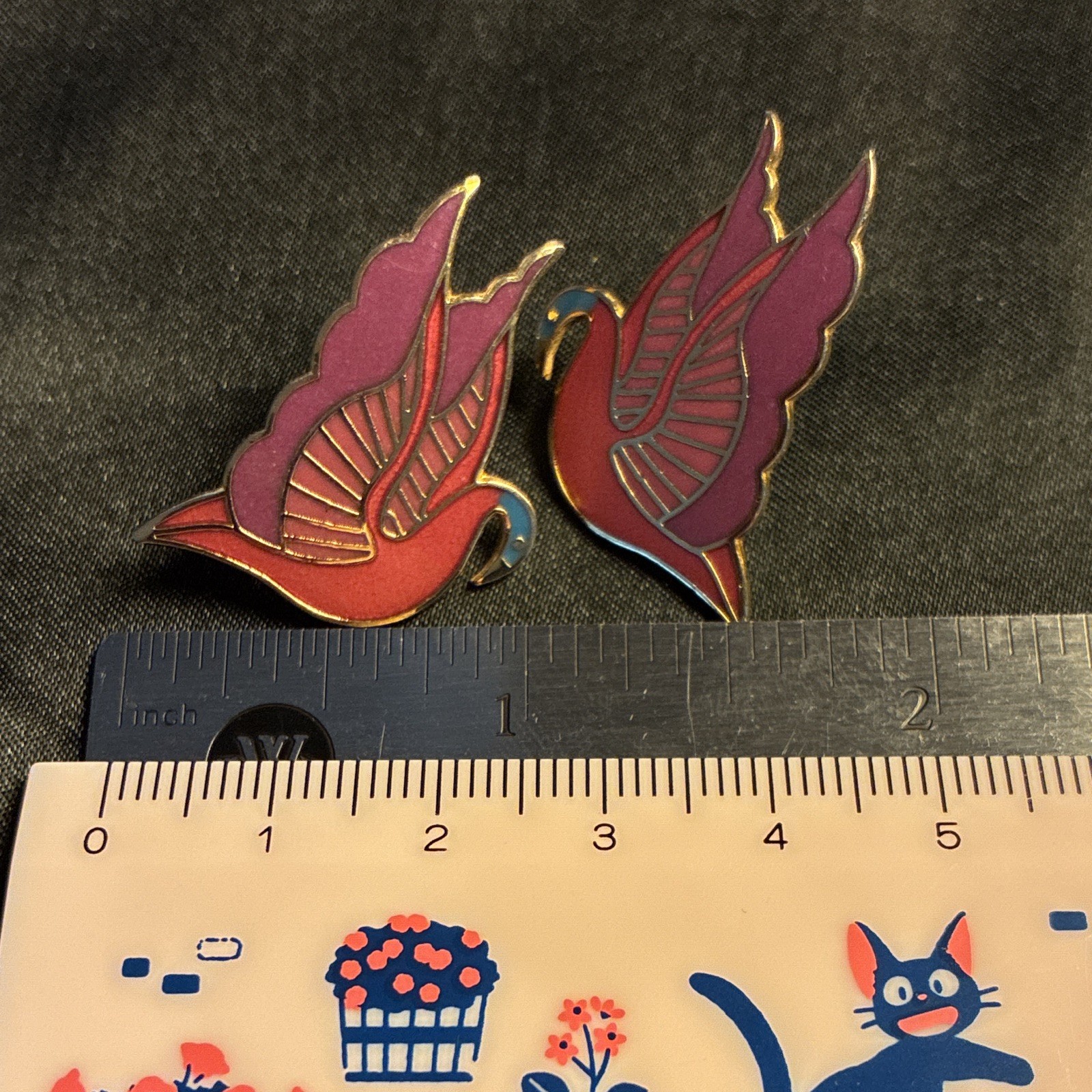 Laurel Burch Swan Purple Pink Enamel Bird Stud Earring