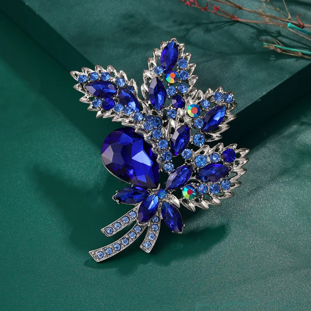 Gold Tone Unique Flower Drop Brooch Pin Pendant Topaz Rhinestone Crystal Jewelry